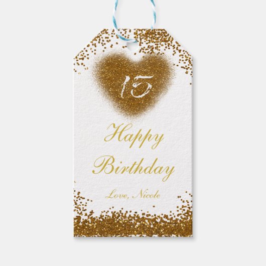 金ゴールドグリッターハート15キンセインセラギフトラベル ギフトタグ (正面)