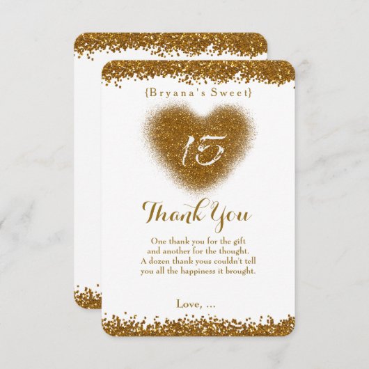 金ゴールドグリッターハート15キンセインセラサンキューカード サンキューカード (正面/裏面)