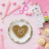 金ゴールドグリッターハート15キンセインセラパーティープレート ペーパープレート (パーティー)