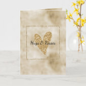 金ゴールドグリッターハート カード (黄色い花)