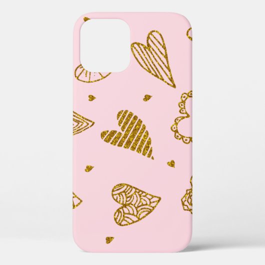 金ゴールドグリッターハート:ピンクの背景パターン Case-Mate iPhoneケース (裏面)