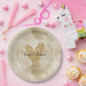 金ゴールドグリッターハート ペーパープレート (パーティー)