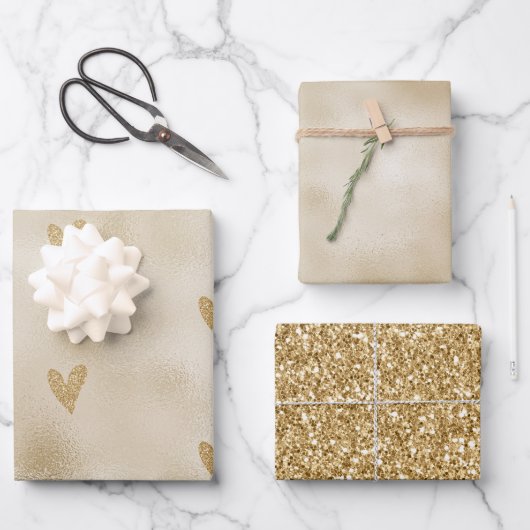金ゴールドグリッターハート ラッピングペーパーシート (正面)