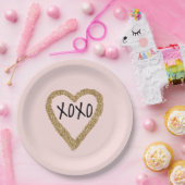 金ゴールドグリッターハートxoxo ペーパープレート (パーティー)