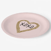 金ゴールドグリッターハートxoxo ペーパープレート (アングル)