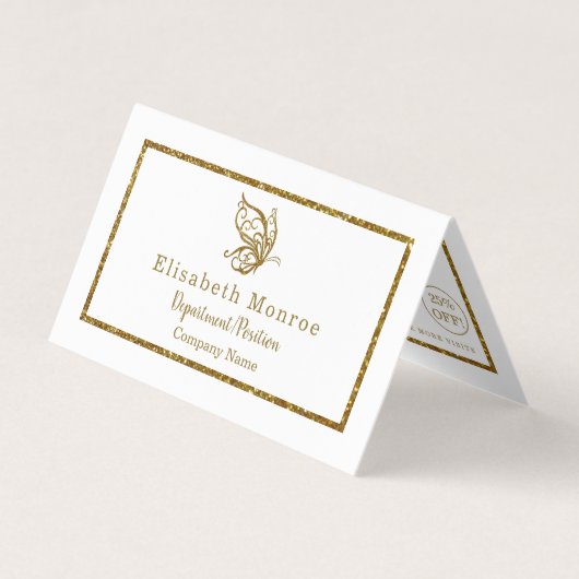 金ゴールドグリッターバタフライダブルロイヤリティ 名刺 (正面)