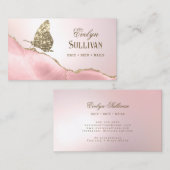 金ゴールドグリッターバタフライピンク赤面瑪瑙 名刺 (正面/裏面)