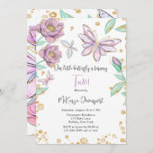 金ゴールドグリッターバタフライフラワーガールバースデーパーティー 招待状 (正面/裏面)