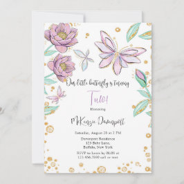 金ゴールドグリッターバタフライフラワーガールバースデーパーティー 招待状