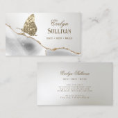 金ゴールドグリッターバタフライホワイトアゲート名刺 名刺 (正面/裏面)