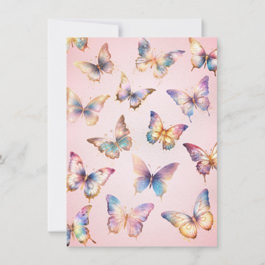 金ゴールドグリッターバタフライ誕生日招待状 招待状 (裏面)