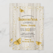 金ゴールドグリッターバタフ素朴ライウッドキンセアニェラ 招待状 (正面/裏面)