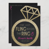 金ゴールドグリッターバチェロレッテとHensパーティーの旅程 招待状 (正面/裏面)