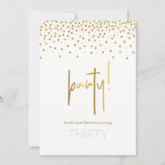 金ゴールドグリッターバブリー30歳の誕生日パーティー 招待状 (正面)