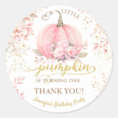 金ゴールドグリッターバラフローラガールカボチャ1st誕生日 ラウンドシール (正面)