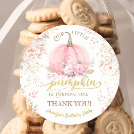 金ゴールドグリッターバラフローラガールカボチャ1st誕生日 ラウンドシール