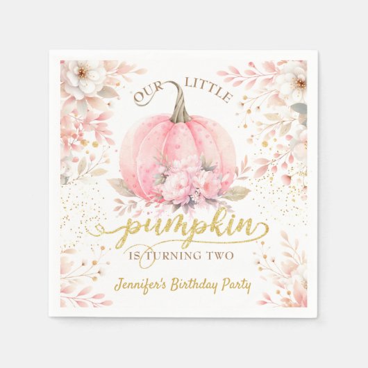 金ゴールドグリッターバラフローラガールパンプキン2nd誕生日 スタンダードカクテルナプキン (正面)