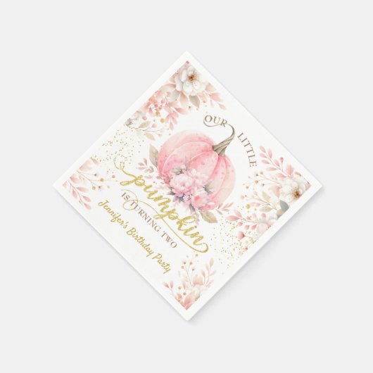 金ゴールドグリッターバラフローラガールパンプキン2nd誕生日 スタンダードカクテルナプキン (角)