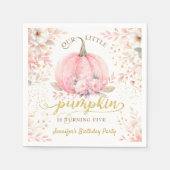 金ゴールドグリッターバラフローラガールパンプキン5th誕生日 スタンダードカクテルナプキン (正面)