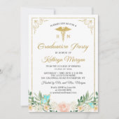 金ゴールドグリッターバラ園看護卒業写真 招待状 (正面)