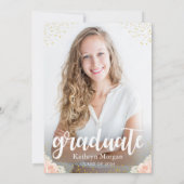 金ゴールドグリッターバラ園看護卒業写真 招待状 (裏面)