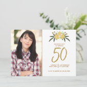 金ゴールドグリッターバラ&ボ葉タニカル誕生日50th 招待状 (スタンド正面)