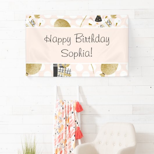 金ゴールドグリッターバルーンとパーティーハットキッド誕生日 横断幕 (インサイチュ)