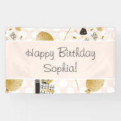 金ゴールドグリッターバルーンとパーティーハットキッド誕生日 横断幕 (横)