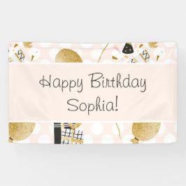 金ゴールドグリッターバルーンとパーティーハットキッド誕生日 横断幕