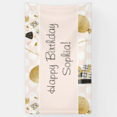 金ゴールドグリッターバルーンとパーティーハットキッド誕生日 横断幕 (縦)