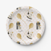 金ゴールドグリッターバルーンとパーティー帽子子供の誕生日 ペーパープレート (正面)