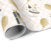 金ゴールドグリッターバルーンとパーティー帽子子供の誕生日 ラッピングペーパー (ロールコーナー)