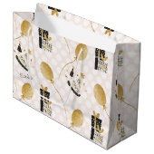 金ゴールドグリッターバルーンとパーティー帽子子供の誕生日 ラージペーパーバッグ (正面アングル)