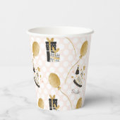 金ゴールドグリッターバルーンとパーティー帽子子供の誕生日 紙コップ (裏面)