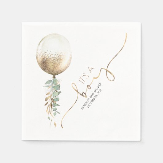 金ゴールドグリッターバルーンガーランドエレガントベビーシャワー スタンダードカクテルナプキン (正面)