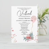 金ゴールドグリッターバルーンピンクフローラバーチャルシャワー 招待状 (スタンド正面)