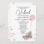 金ゴールドグリッターバルーンピンクフローラバーチャルシャワー 招待状 (正面/裏面)