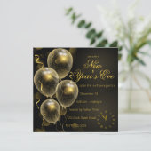 金ゴールドグリッターバルーン黒新年のイブパーティー 招待状 (スタンド正面)
