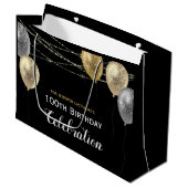 金ゴールドグリッターバルーン100th誕生日パーティー ラージペーパーバッグ (正面アングル)