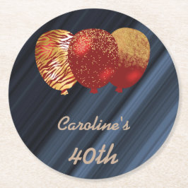 金ゴールドグリッターバルーン40th誕生日 ラウンドペーパーコースター