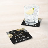 金ゴールドグリッターバルーン40th Birthday日付を保存 スクエアペーパーコースター (インサイチュ)