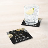 金ゴールドグリッターバルーン50誕生日日付の保存 スクエアペーパーコースター (インサイチュ)