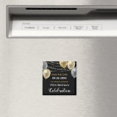 金ゴールドグリッターバルーン70誕生日日付の保存 マグネット (インサイチュ (食洗機))