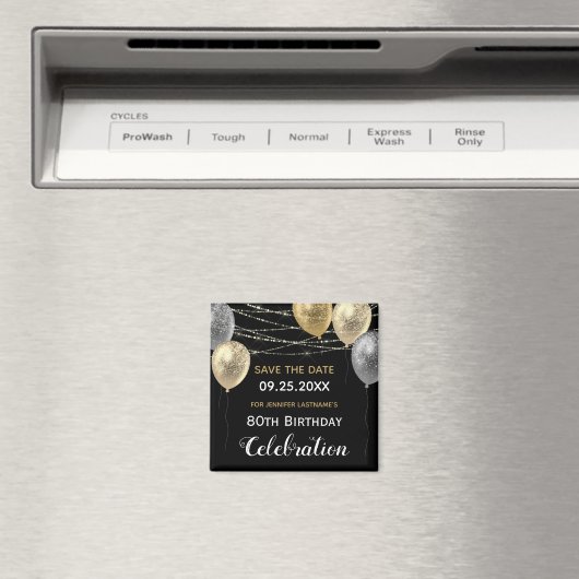 金ゴールドグリッターバルーン80誕生日日付の保存 マグネット (インサイチュ (食洗機))