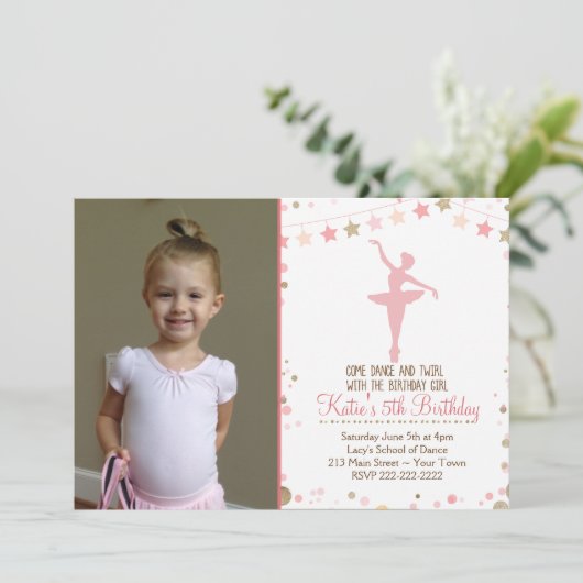 金ゴールドグリッターバレエダンス誕生日招待状 招待状 (スタンド正面)