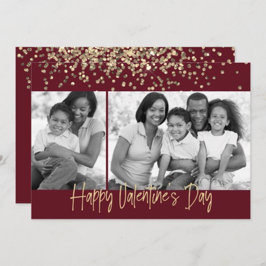 金ゴールドグリッターバレンタインデーブラック&ホワイト シーズンカード (正面/裏面)