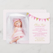 金ゴールドグリッターバンティングバースデーパーティ招待状 招待状 (正面/裏面)