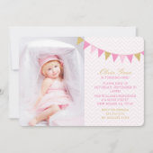 金ゴールドグリッターバンティングバースデーパーティ招待状 招待状 (正面)