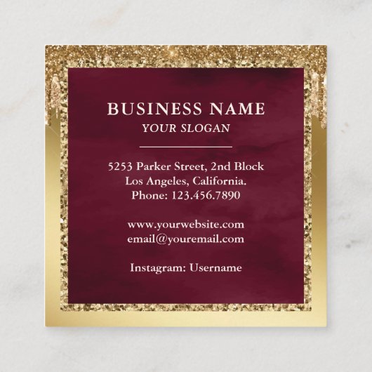 金ゴールドグリッターバーグンディケーキベーカリー スクエア名刺 (裏面)