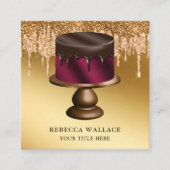 金ゴールドグリッターバーグンディケーキベーカリー スクエア名刺 (正面)